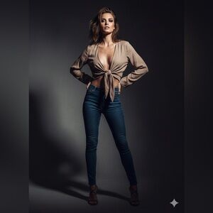 Papermoon Taupe Tie-Front Top